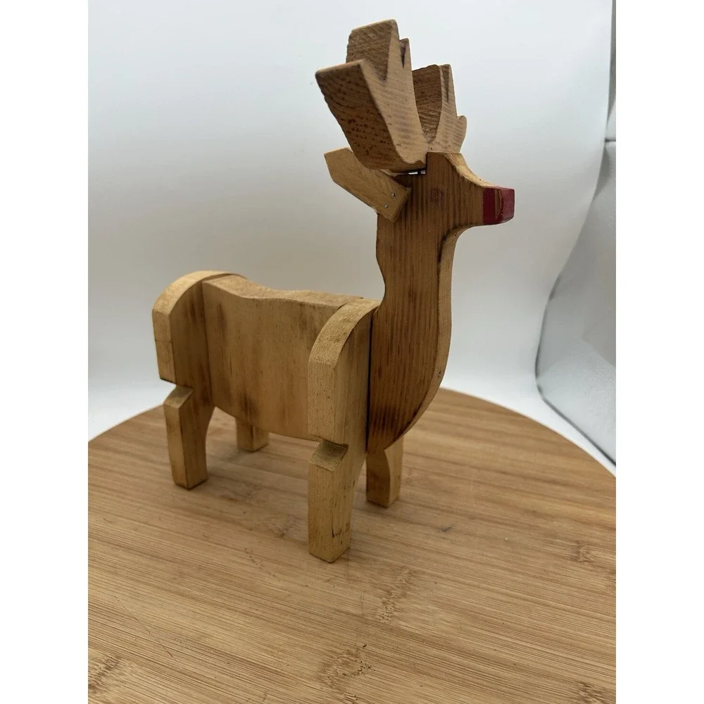 Vintage Handmade Wooden Reindeer 12